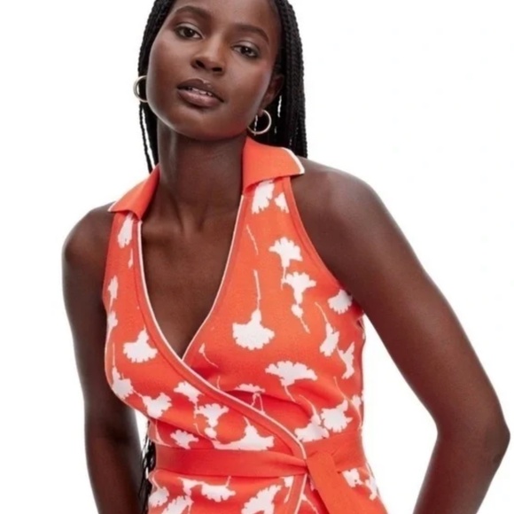 Diane Von Furstenberg Target Ginkgo Cherry Tomato Sweaterknit Wrap Midi Dress S - Picture 2 of 3